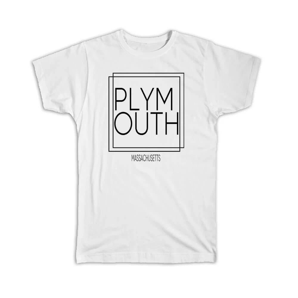 Gift T-Shirt : PLYMOUTH Massachusetts Square Modern Minimalist Font