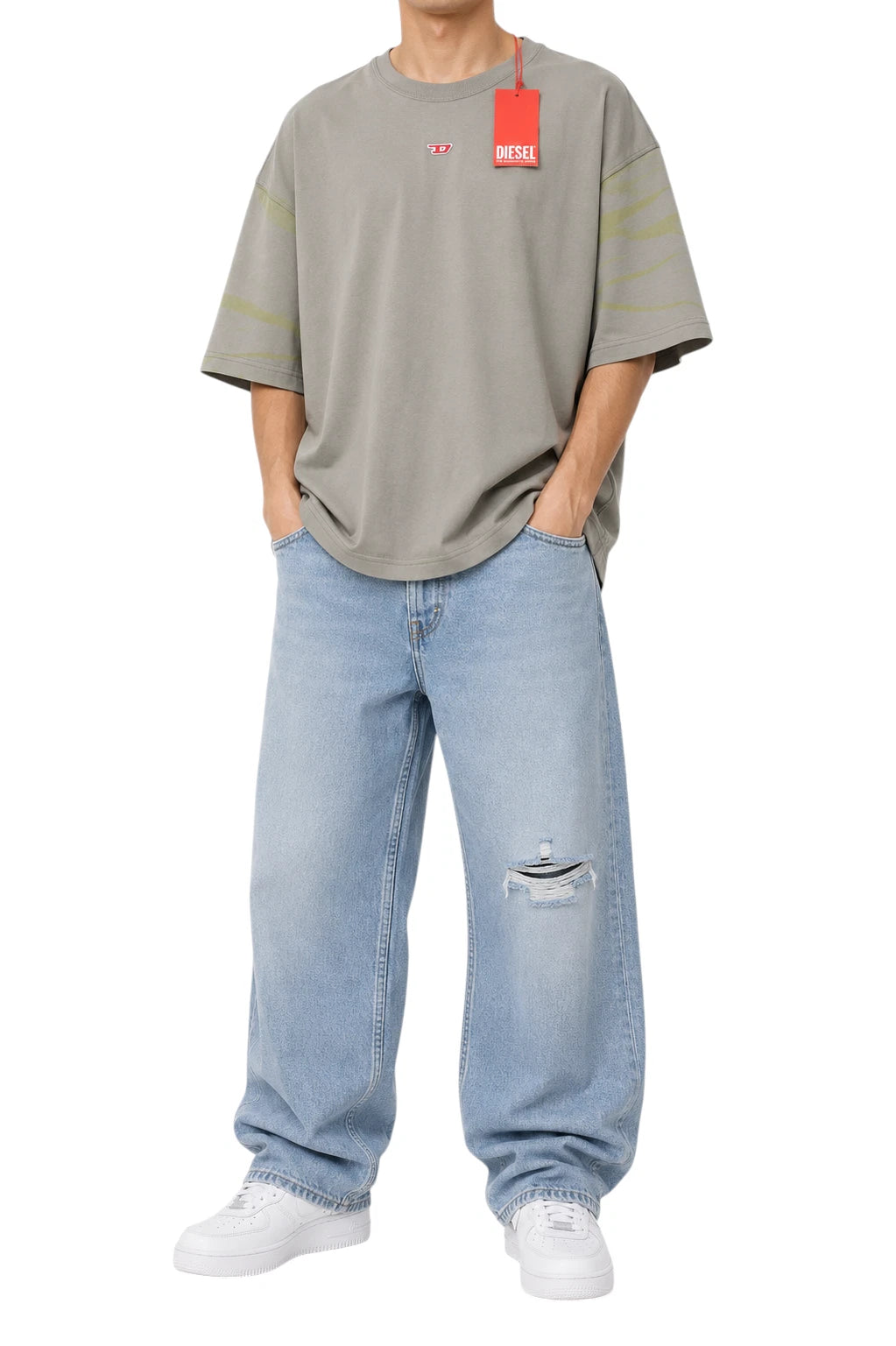 Diesel T-Boxt-R23 Mens Oversize T-Shirt L Grey Cotton Crew Neck
