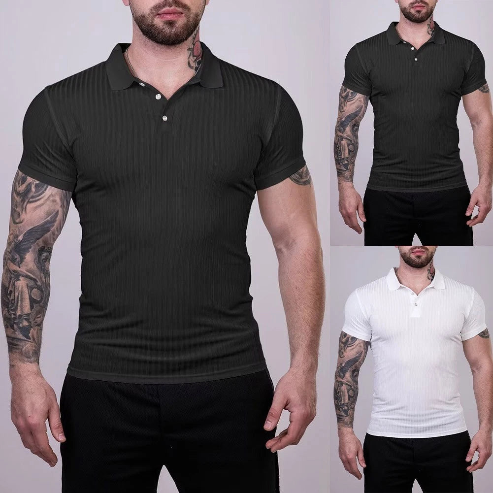 Men's Ribbed Short Sleeve T Shirt Slim Fit Pullover Casual Summer Wear
