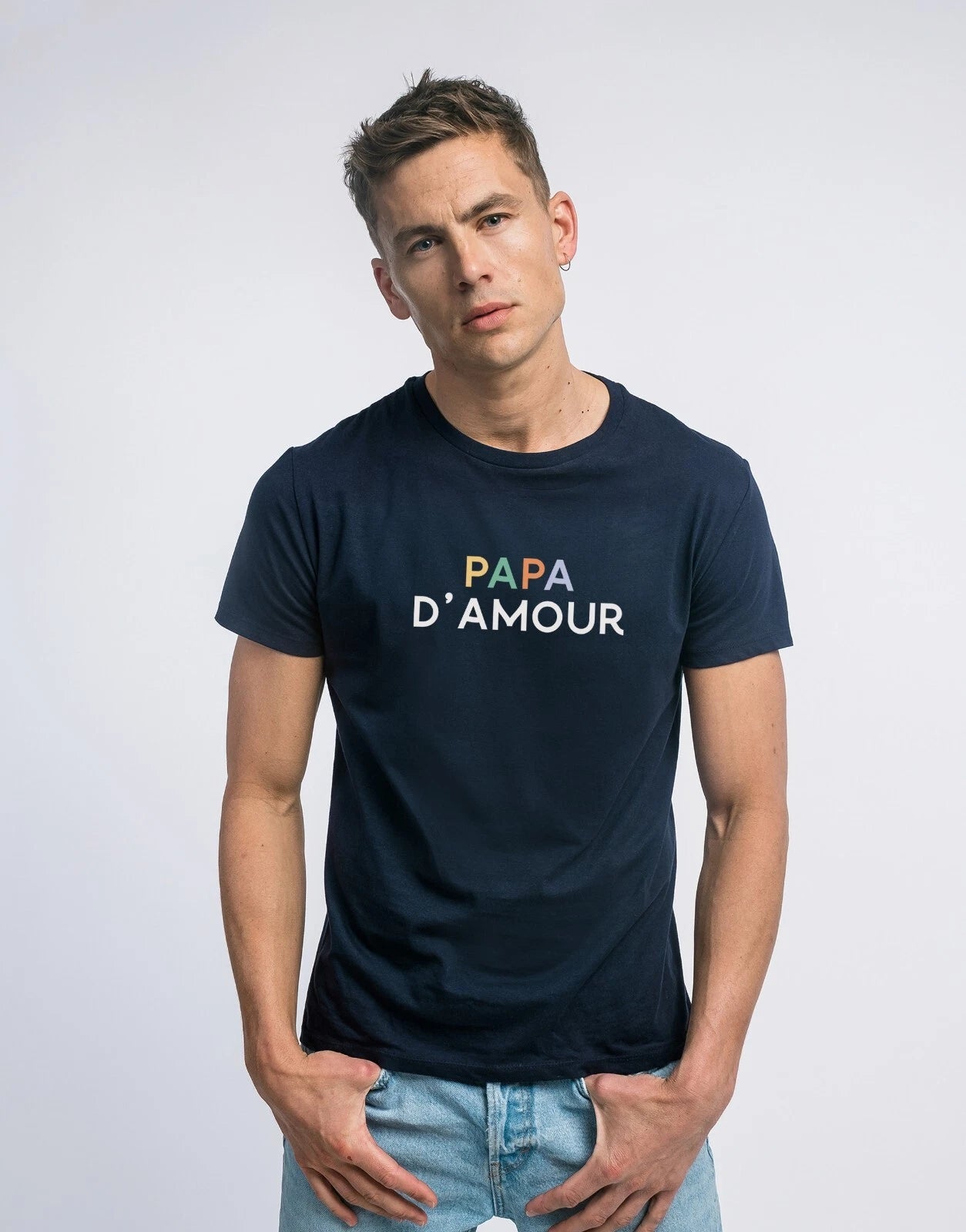 Papa D'Amour Men's Short Sleeve T-Shirt Multicoloured Colour Navy Blue