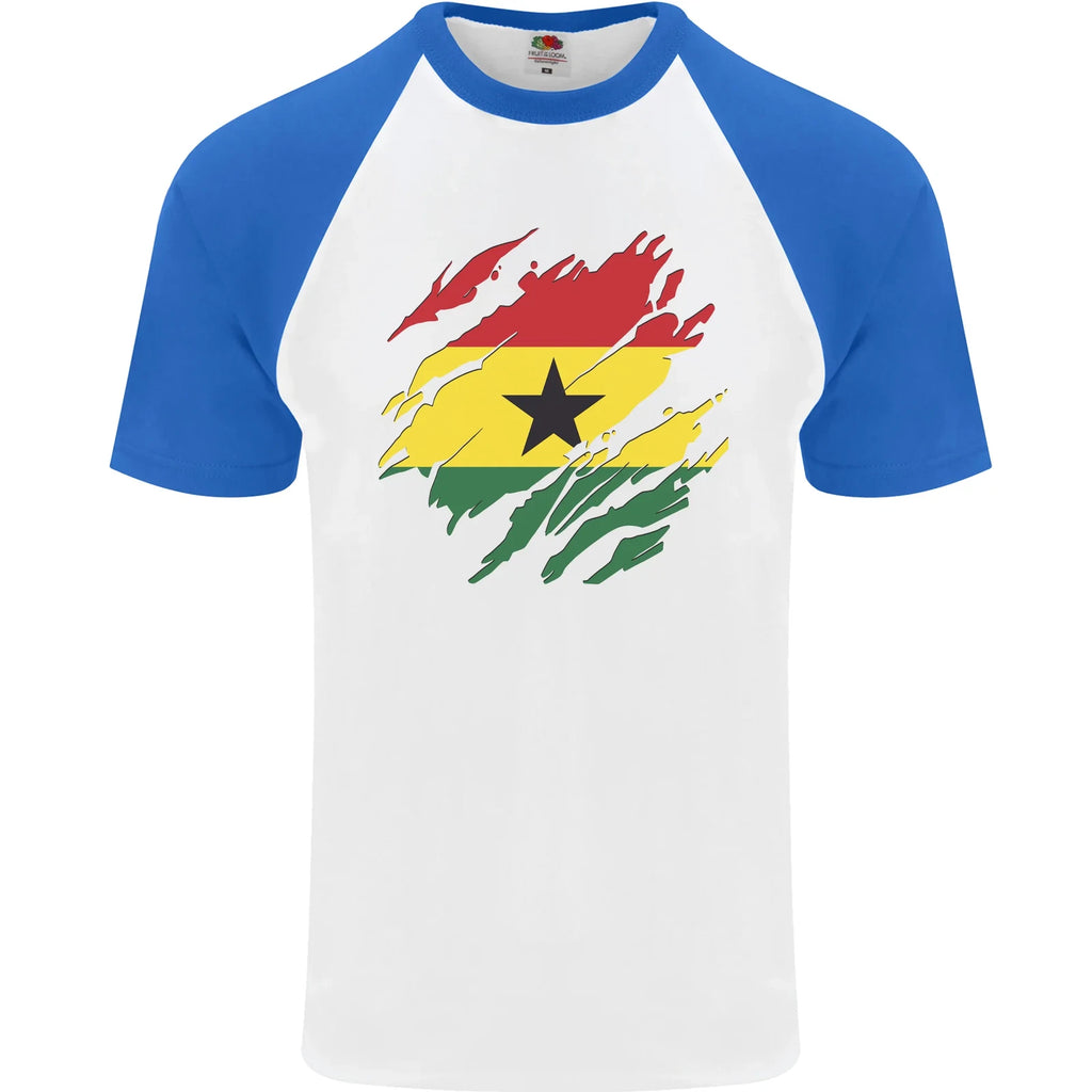 Torn Ghana Flag Ghanaian Day Football Mens S/S Baseball T-Shirt