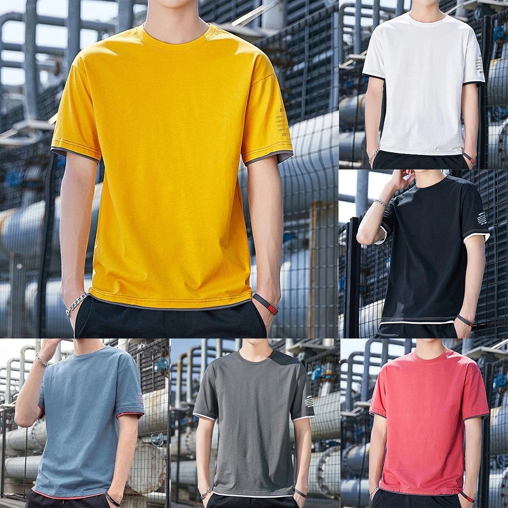 Men's Two-piece Tee Fake Layered Top Daily Wear Casual Outings O-neck Neckline