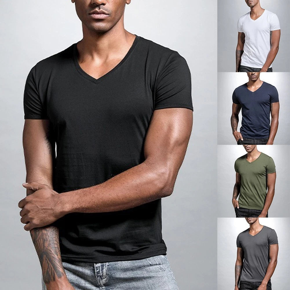 Mens Activewear T Shirts with Slim Fit Design and Stylish V Neck Collar