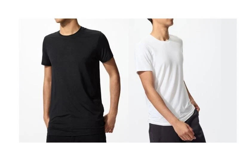 UNIQLO HEATTECH Short-Sleeve T-Shirt S-4XL Black/White Crew Neck Men 472912 NWT