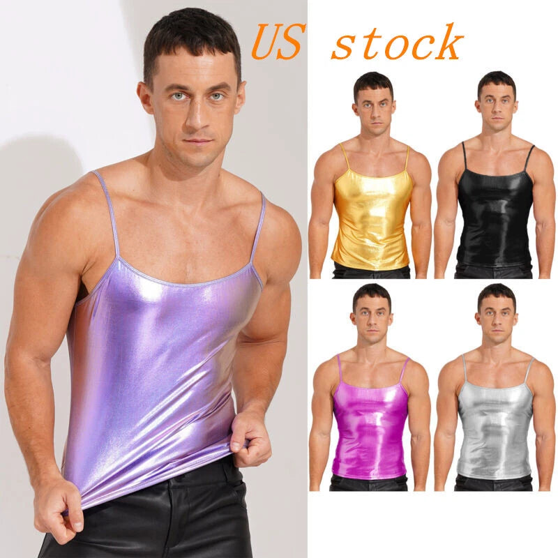 Sissy Camisole Men Glitter Tank Top Shiny Slim Fit Shirt Crossdressing AU