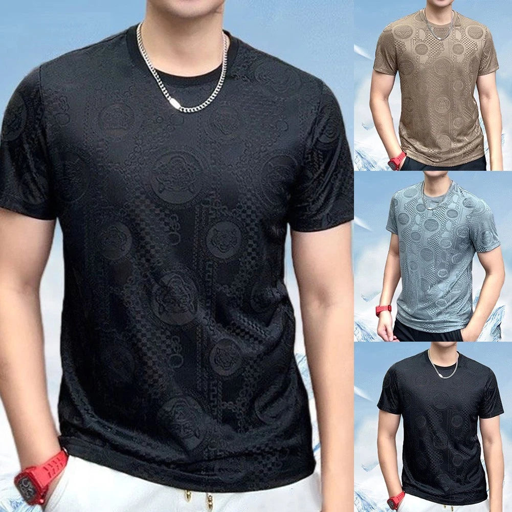 For Casual Wear Mens Jacquard Tee Casual Daily Jacquard Texture Loose Fit