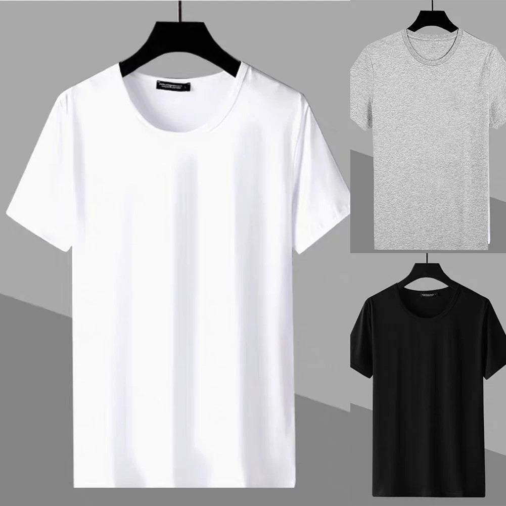 Fashion Men's Round Neck Solid Short Sleeve Shirts Casual Slim Fit T Shirts