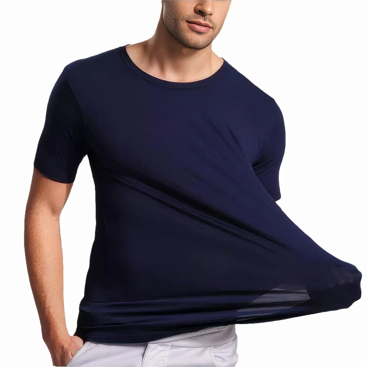 Men's Ultra Soft Smooth T Shirt Bamboo Viscose Short Sleeve Casual Tee Navy Blue