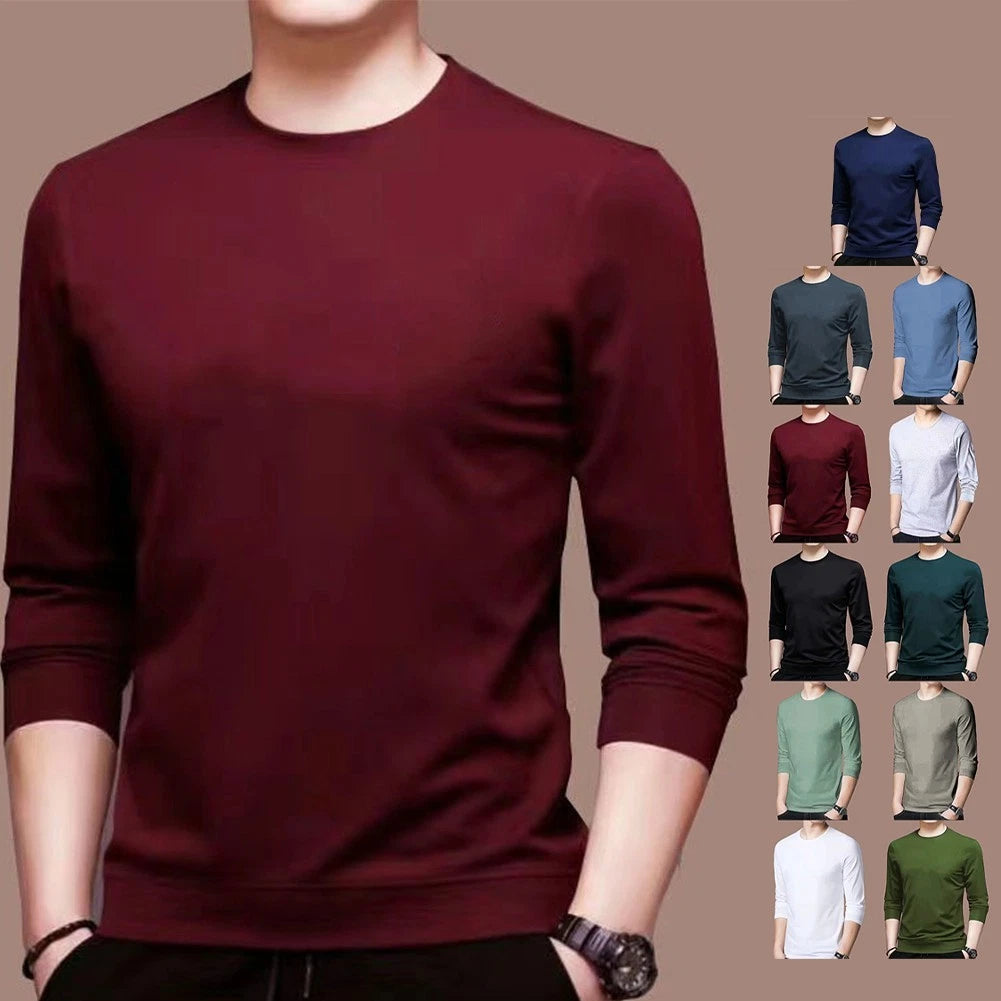 T-shirt Male Top Workout Tee Solid Color Undershirt Casual Long Sleeve