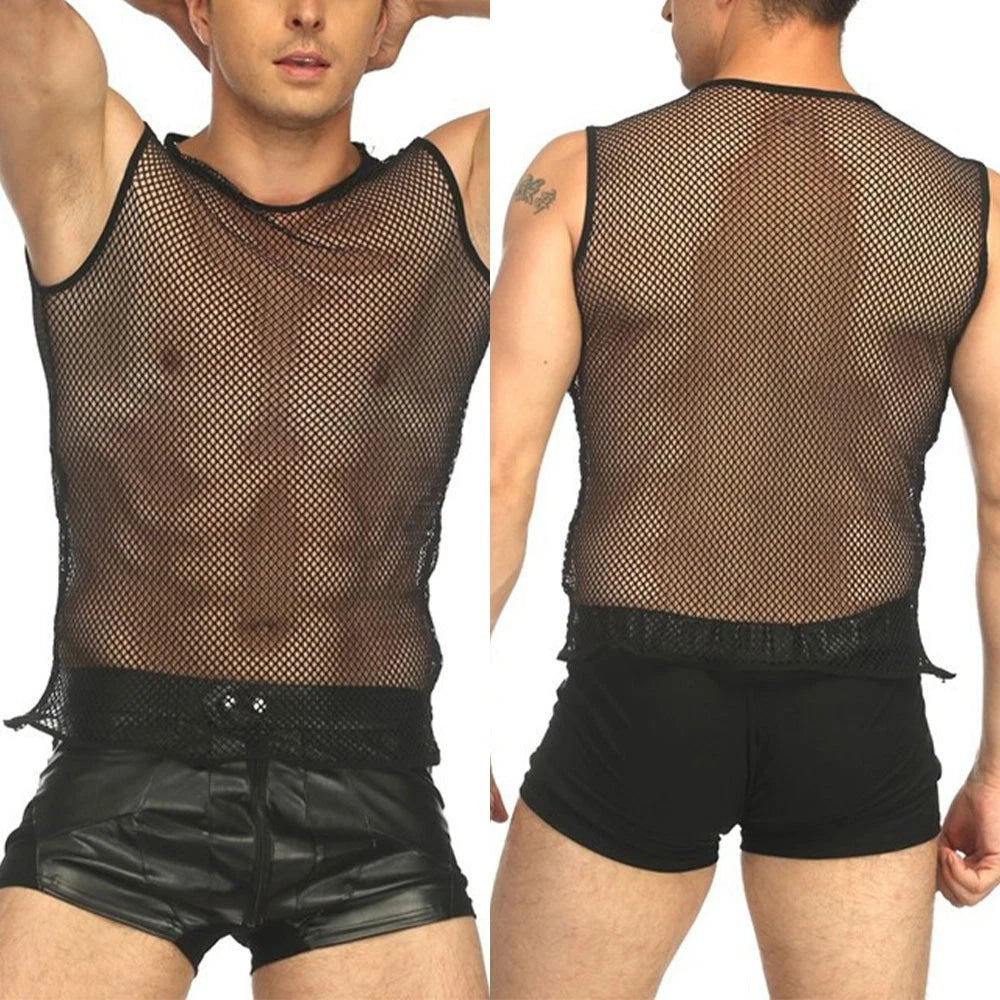Stylish Mens See Through Mesh Sleeveless Sports Tank Top in Lightweight Fabric