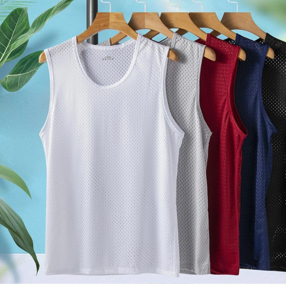 Trendy Men's Mesh Shirt Fashionable Thin Sleeveless Sports T Shirt Black L 5XL