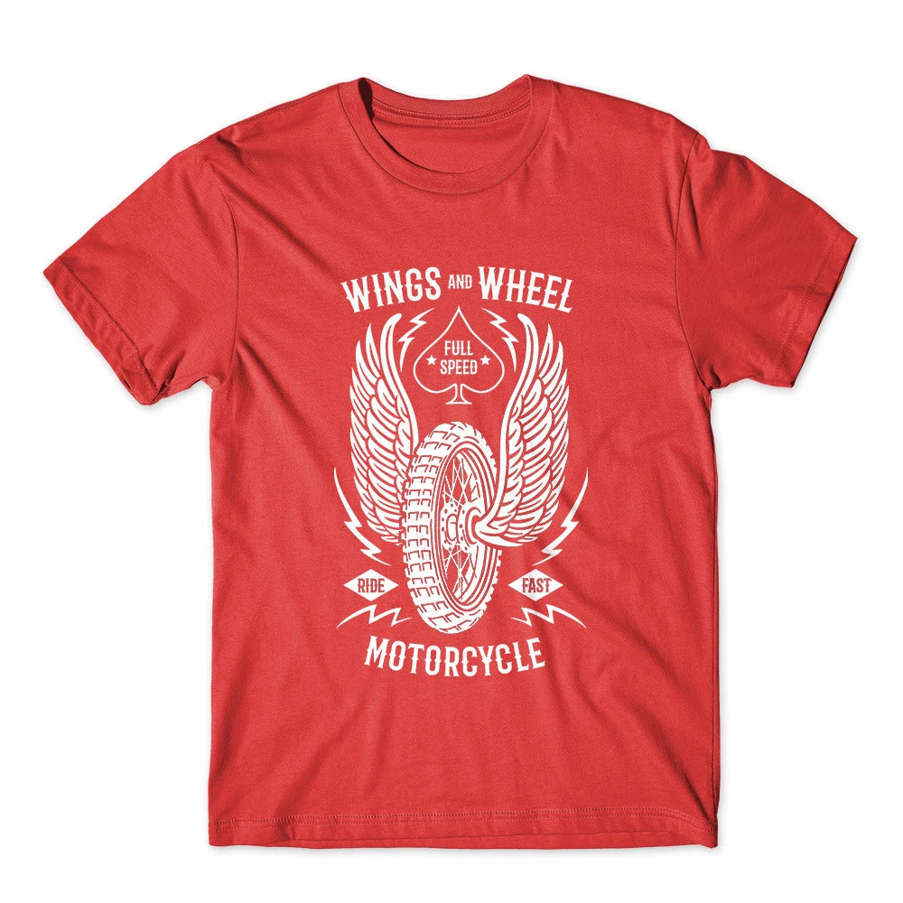 Wings And Wheel T-Shirt. Motorcycle Biker Tee 100% Cotton Premium Tee NEW