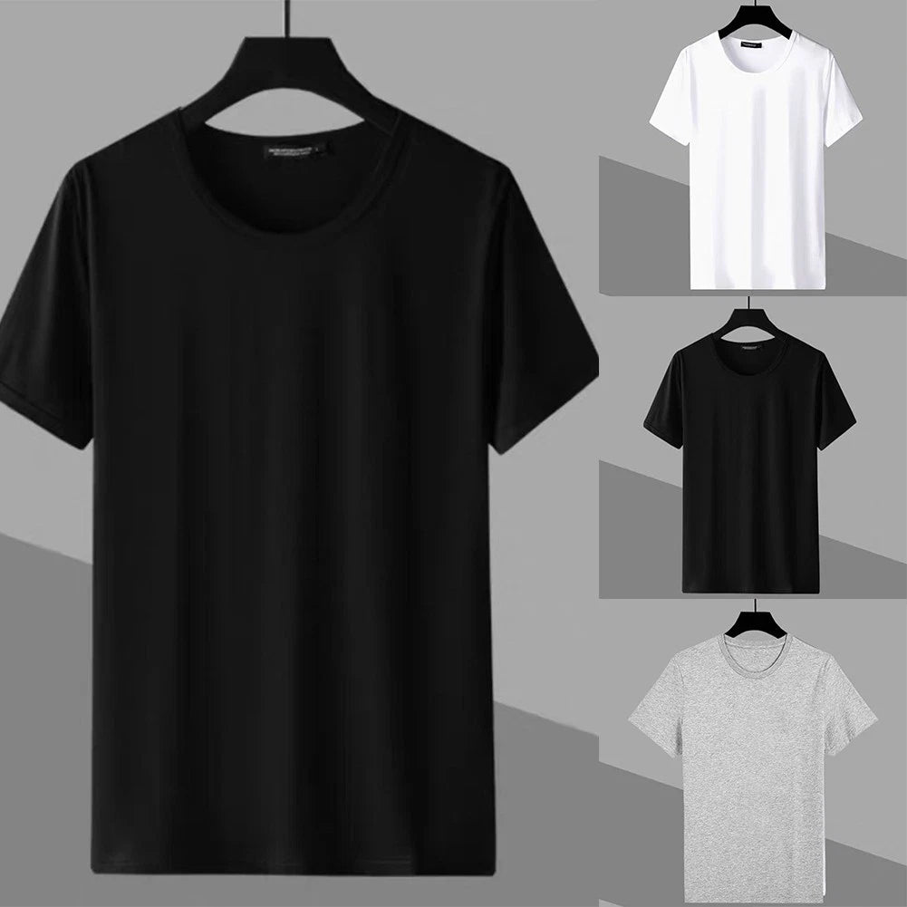 Men's Solid Short Sleeve T Shirt Slim Fit Summer Top Casual Tee Round Neck