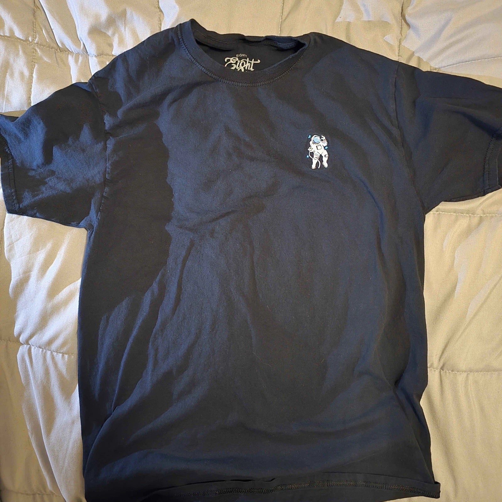 Eighty Eight Brand Mens Black T-Shirt Embroidered Astronaut Size Medium