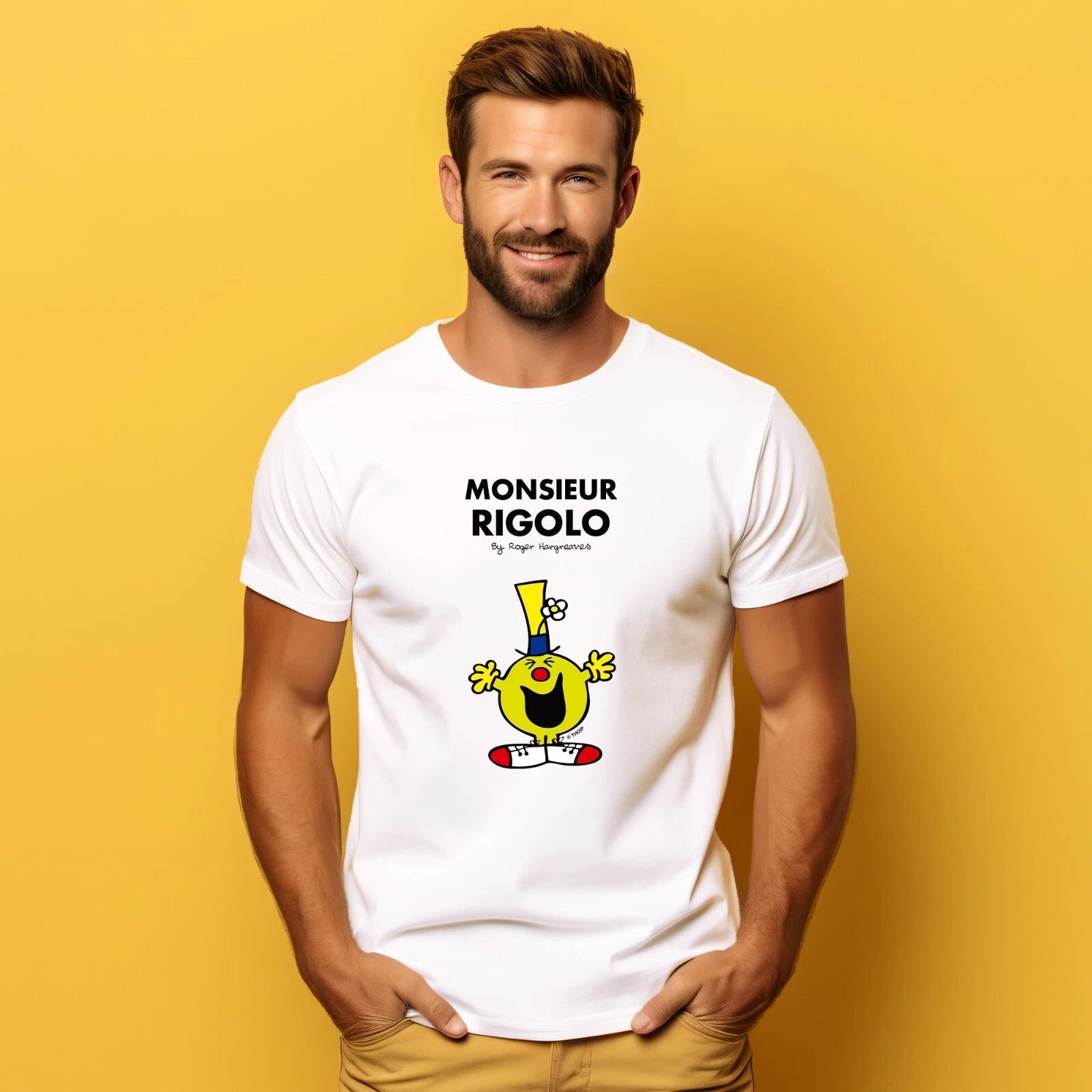 T-Shirt Men's Short Sleeve Color White, Monsieur Rigolo