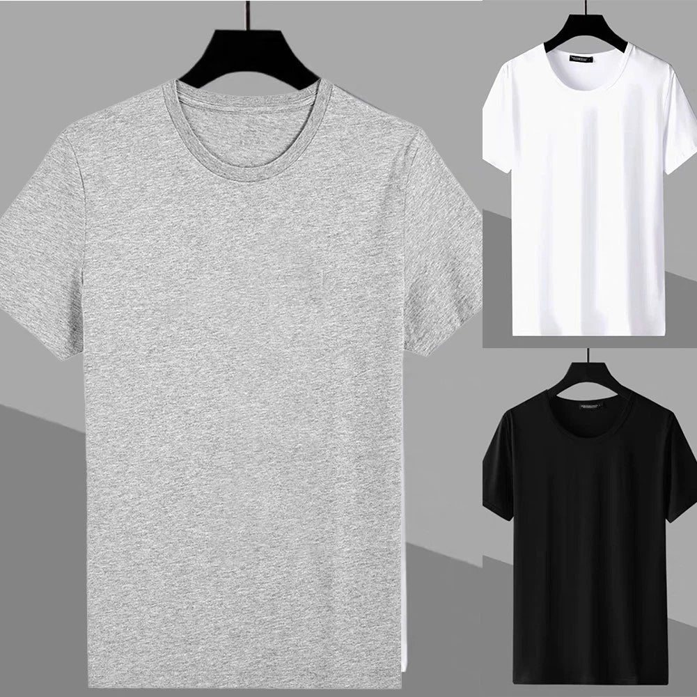 Stylish Men's Solid Short Sleeve Shirts Round Neck Casual Slim Fit Tops
