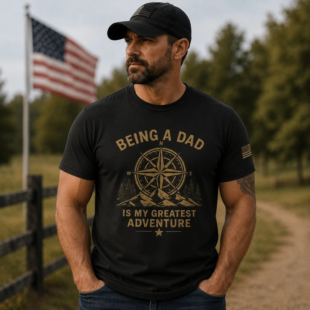 Dad Shirt, Father's Day Shirt, American Flag on Sleeve Shirt, Greatest Adventure
