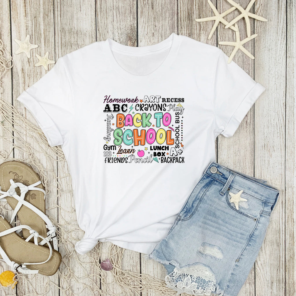 Colorful "Back to School" Word Art T-Shirt - Available in All Sizes