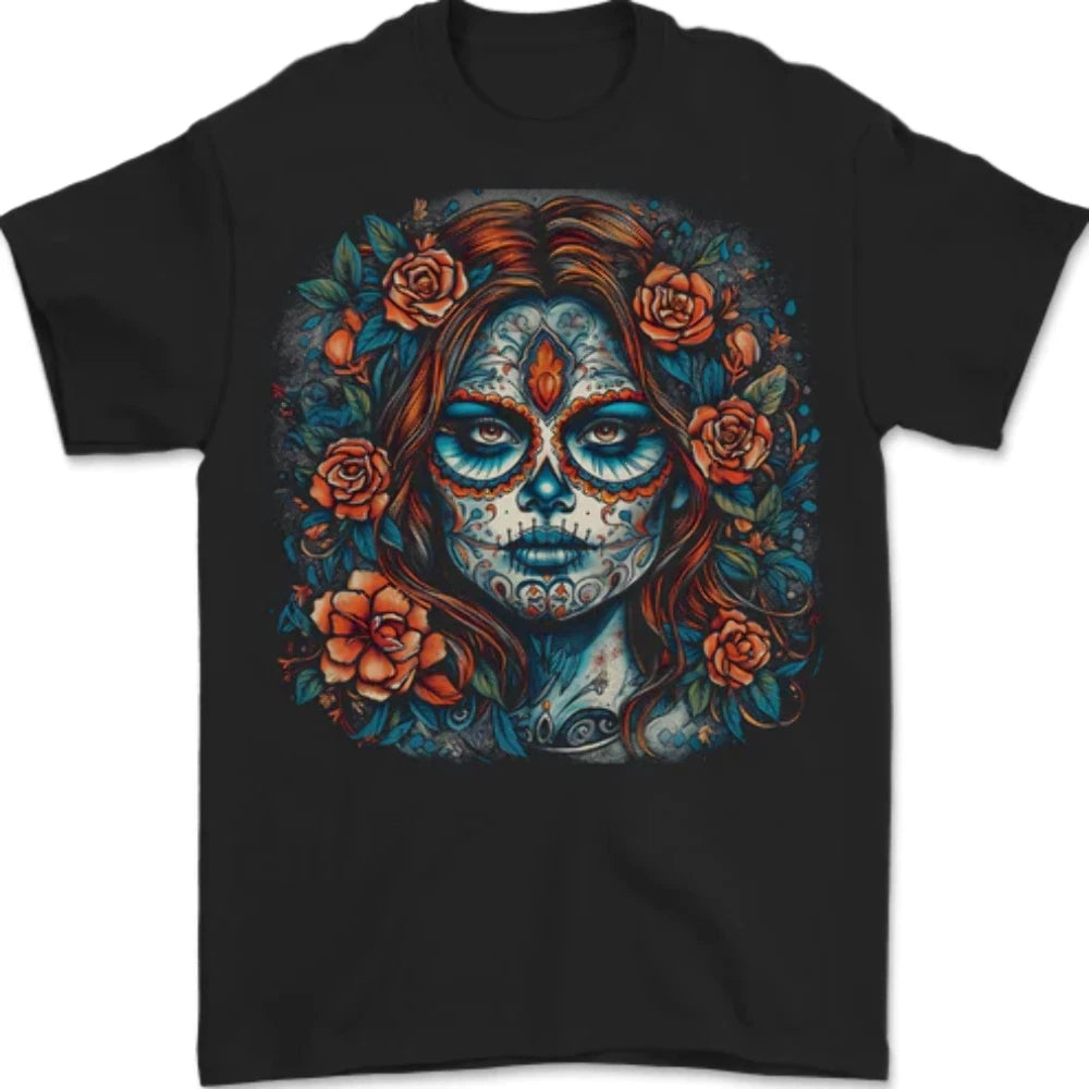 Day of the Dead Sugar Skull Girl Santa Muerte Mens T-Shirt 100% Cotton
