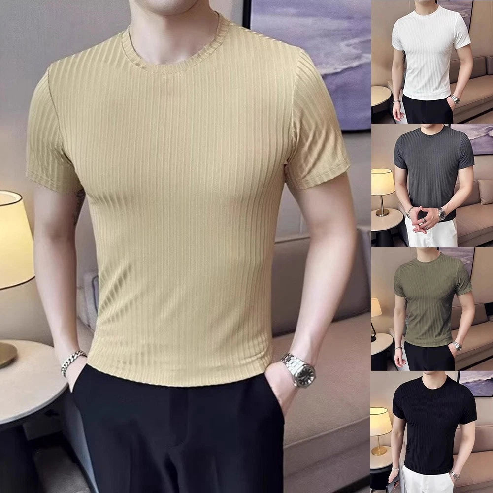 Slim Fit T-Shirt Breathable Ribbed Slim Fit Crew Neck Breathable Ribbed Stretchy