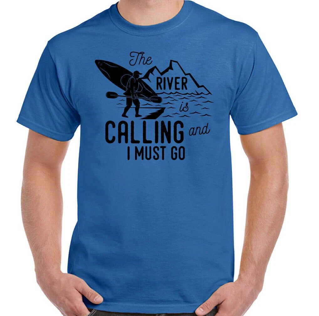 Canoeing T-Shirt, Canoe Kayak KayakingRiver is Calling Mens Funny Boat Top