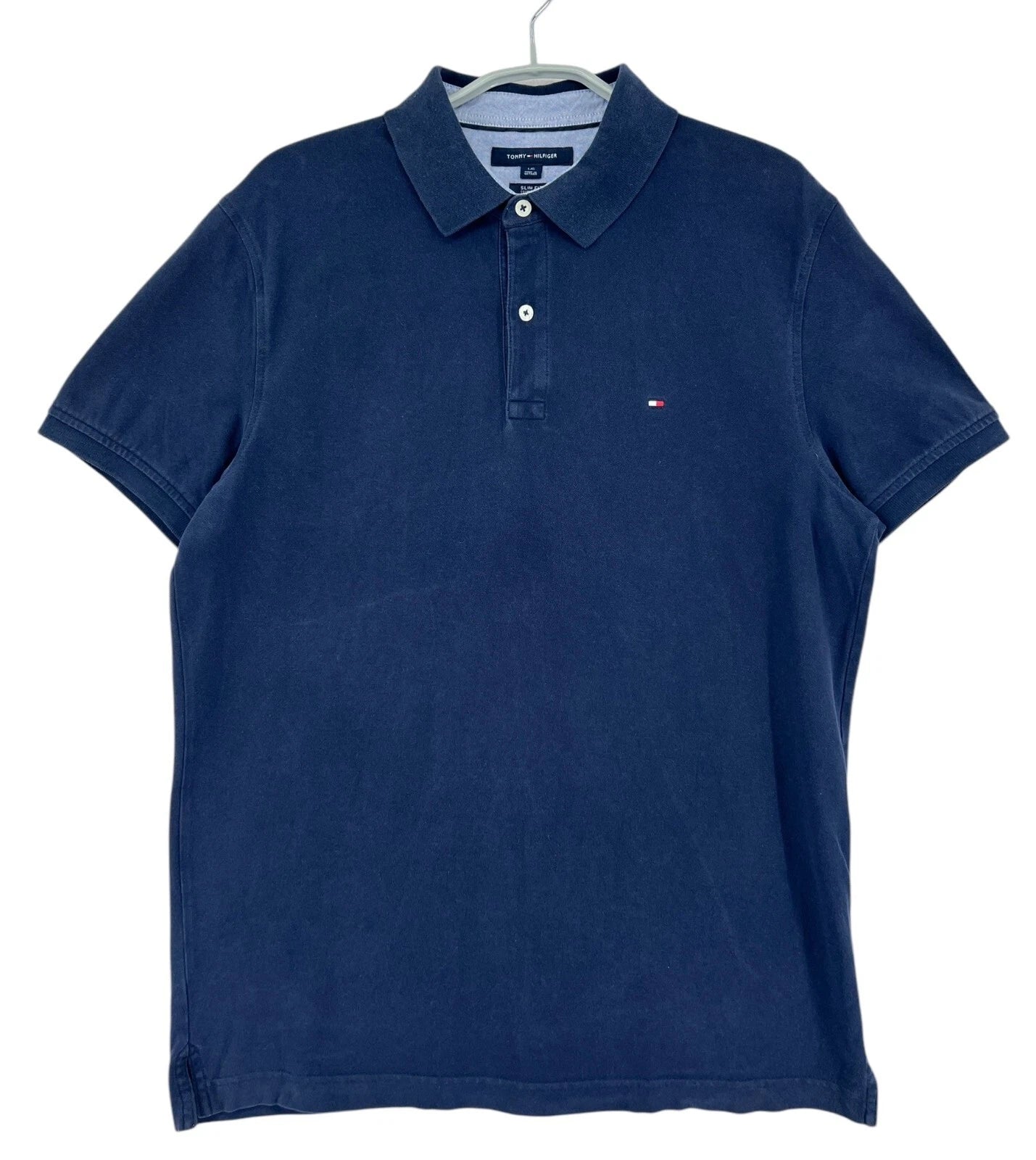 TOMMY HILFIGER Slim Fit Blue Polo Neck T-Shirt Men Size L