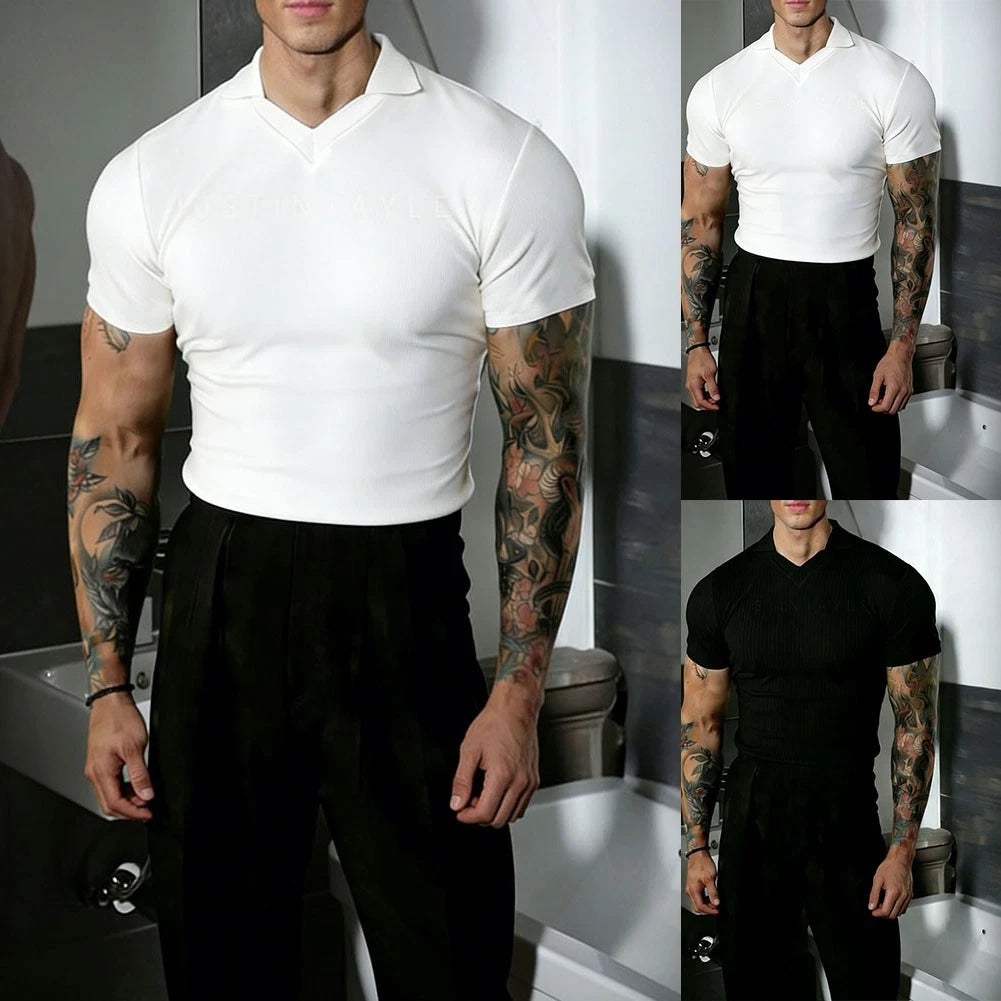 Men's Elastic Slim Fit Casual Shirt Short Sleeve Polyester Spandex Business Top