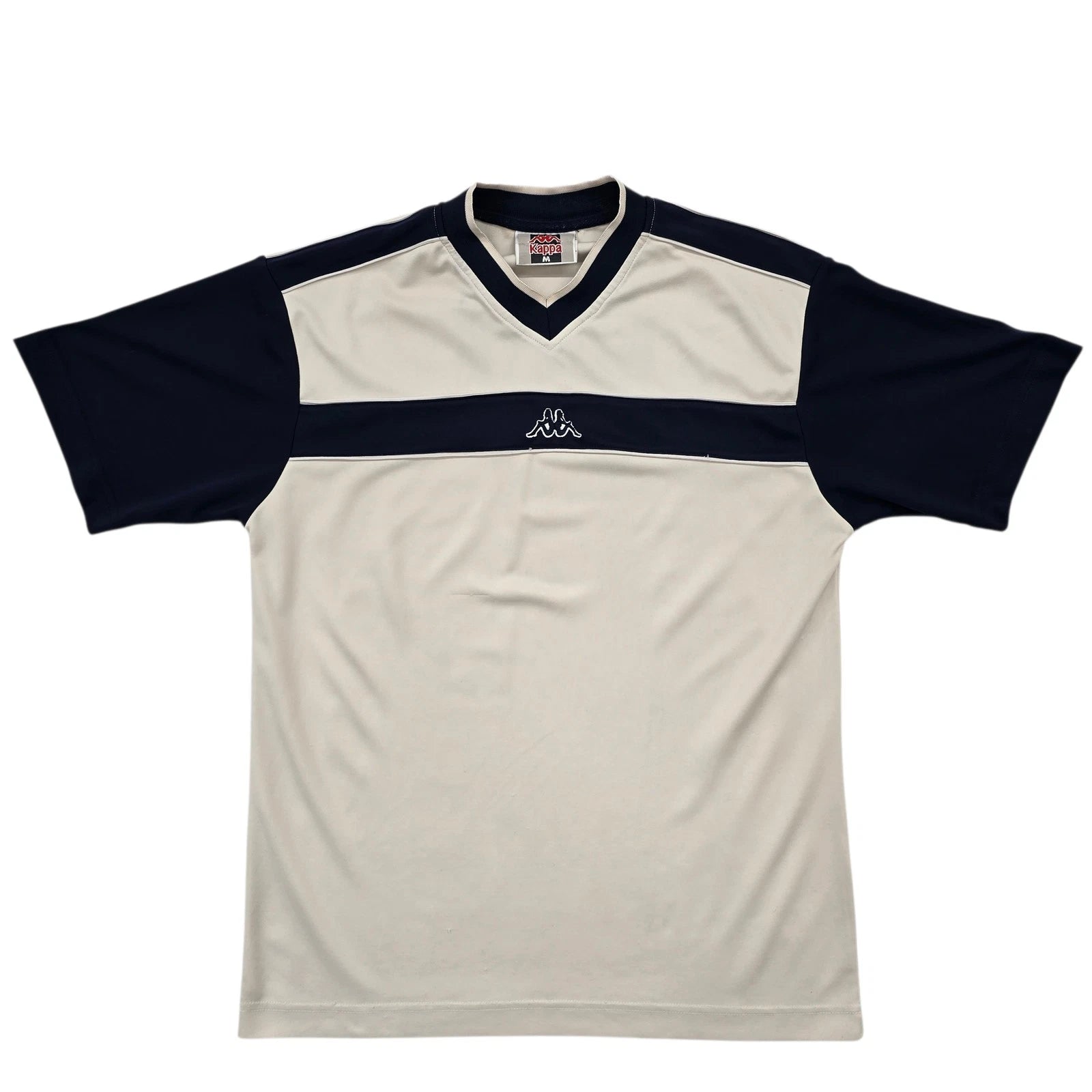 Kappa Men's White Navy Colorblock V-Neck Sports T-Shirt Size M Logo