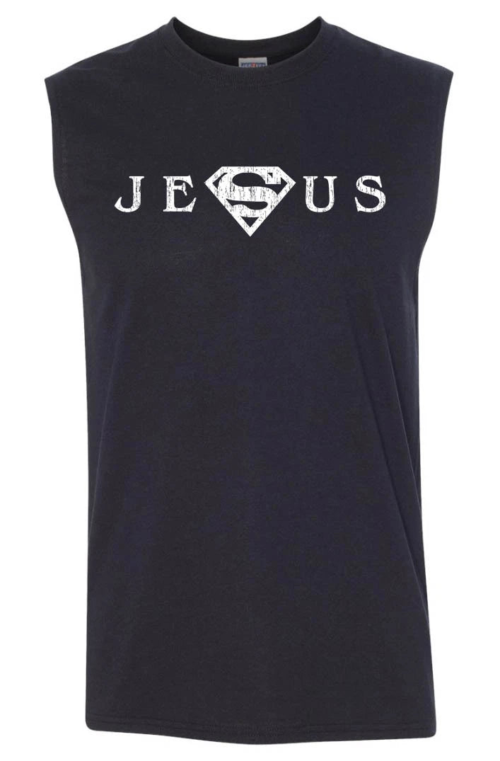 Jesus Superman SLEEVELESS T-shirt - S to 3XL - Christian Church God