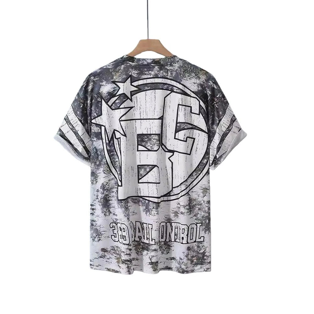 Mens Vintage Printed T Shirt Loose Fit Street Style for Autumn and Winter
