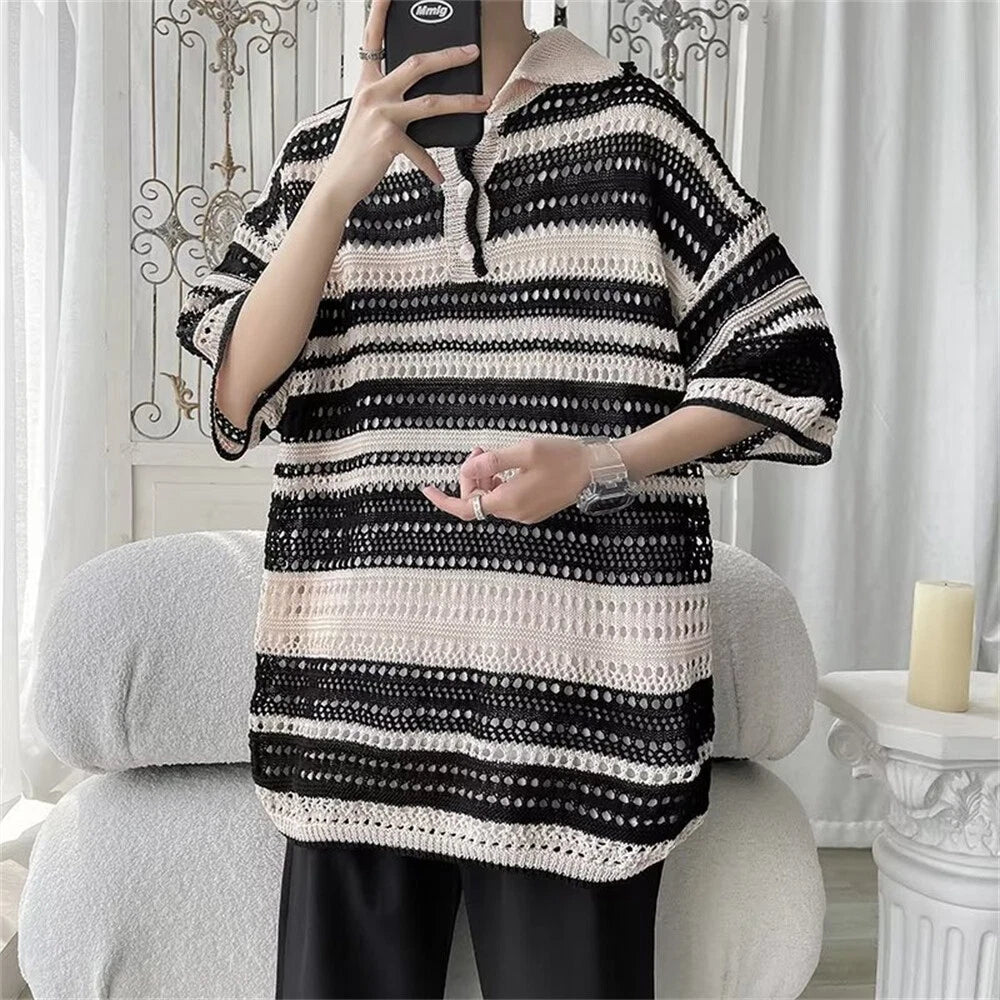 Men's Knitted Short Sleeve Slim Fit Polo Shirts Summer Shirts Casual Golf Shirt