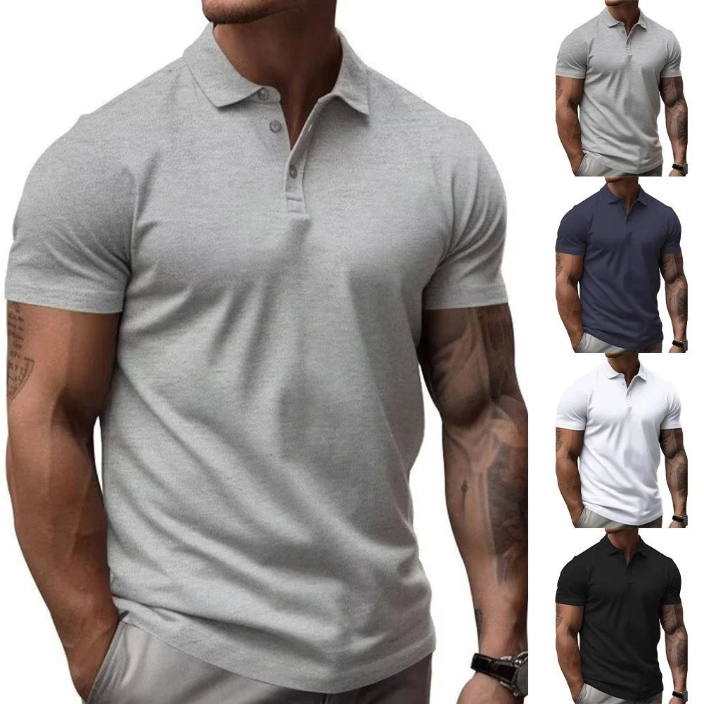 Men's Short Sleeve T Shirt Turn Down Collar Slim Fit Casual Streetwear White