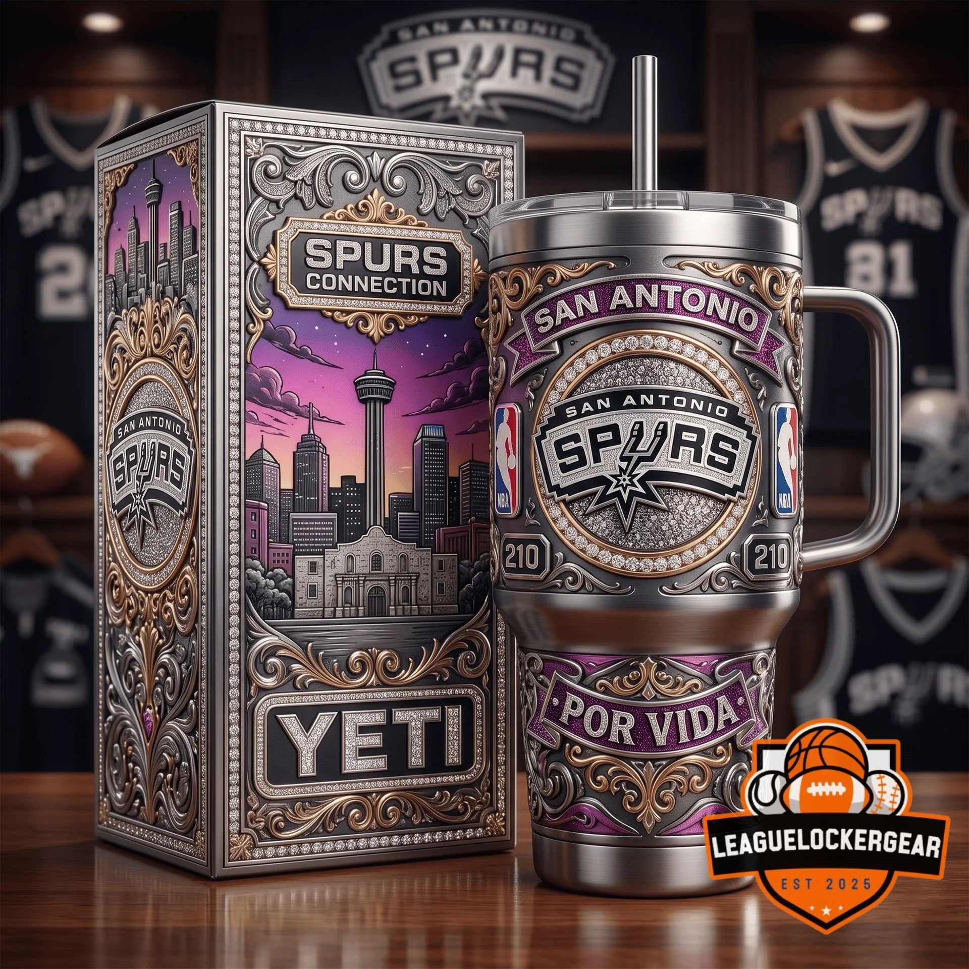 San Antonio Spurs Cityscape Por Vida Embellished Tumbler