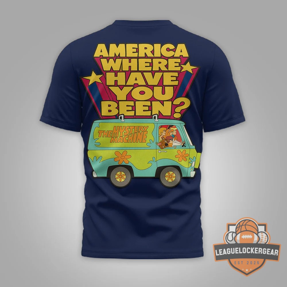 Scooby-Doo Celebrating 250 Years of America America Where Have You Been Mystery Machine T-Shirt