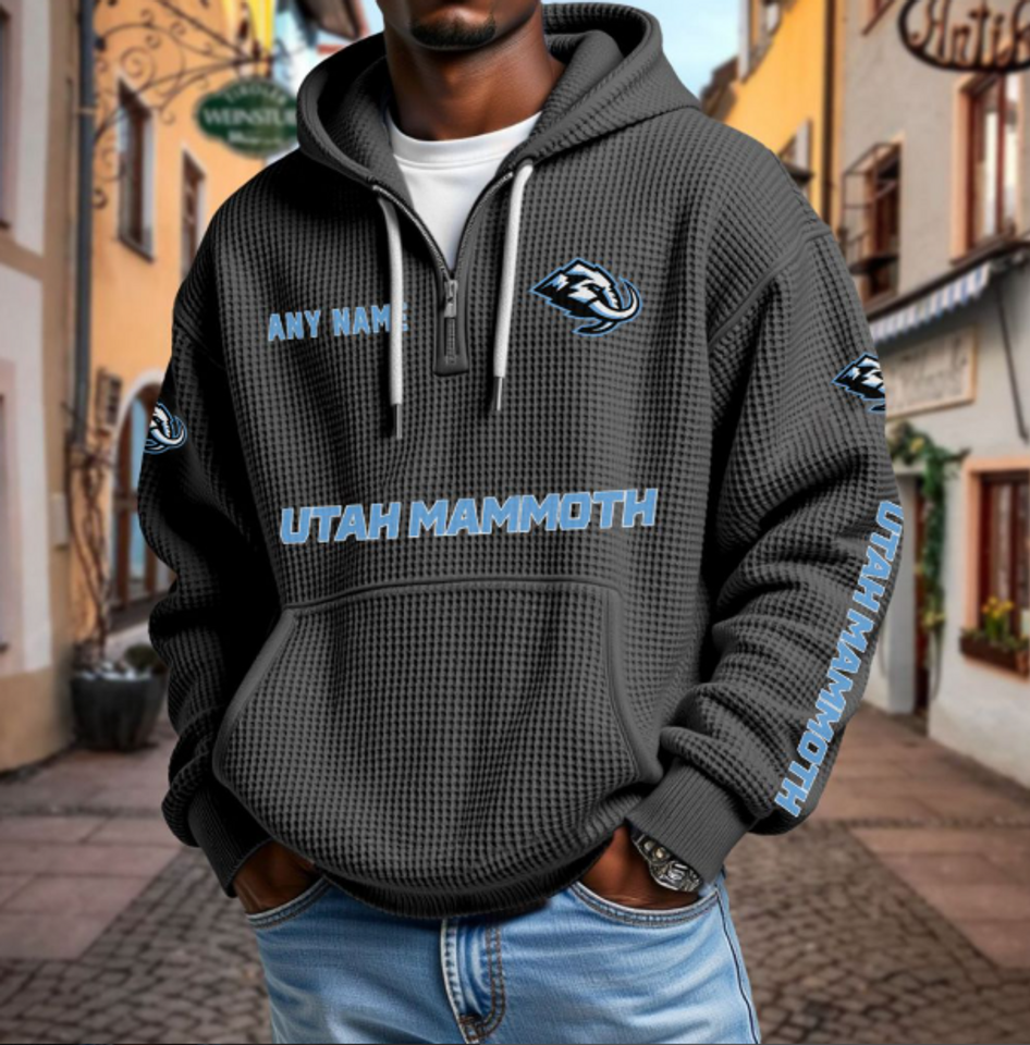 Utah Mammoth Personalized Name Waffle Quarter Zip Hoodie