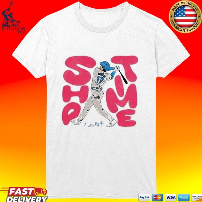 Shohei Ohtani Sho Time Los Angeles Dodgers Baseball Pink Lettering T-shirt