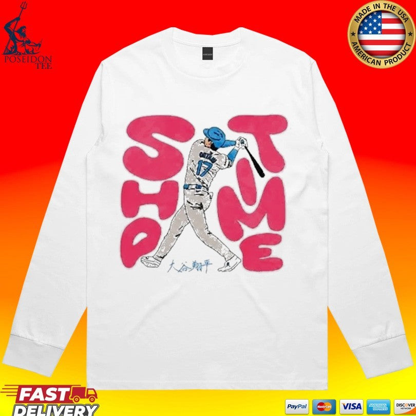 Shohei Ohtani Sho Time Los Angeles Dodgers Baseball Pink Lettering T-shirt