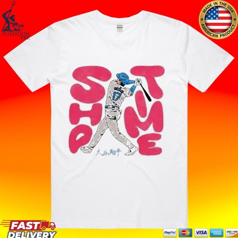 Shohei Ohtani Sho Time Los Angeles Dodgers Baseball Pink Lettering T-shirt