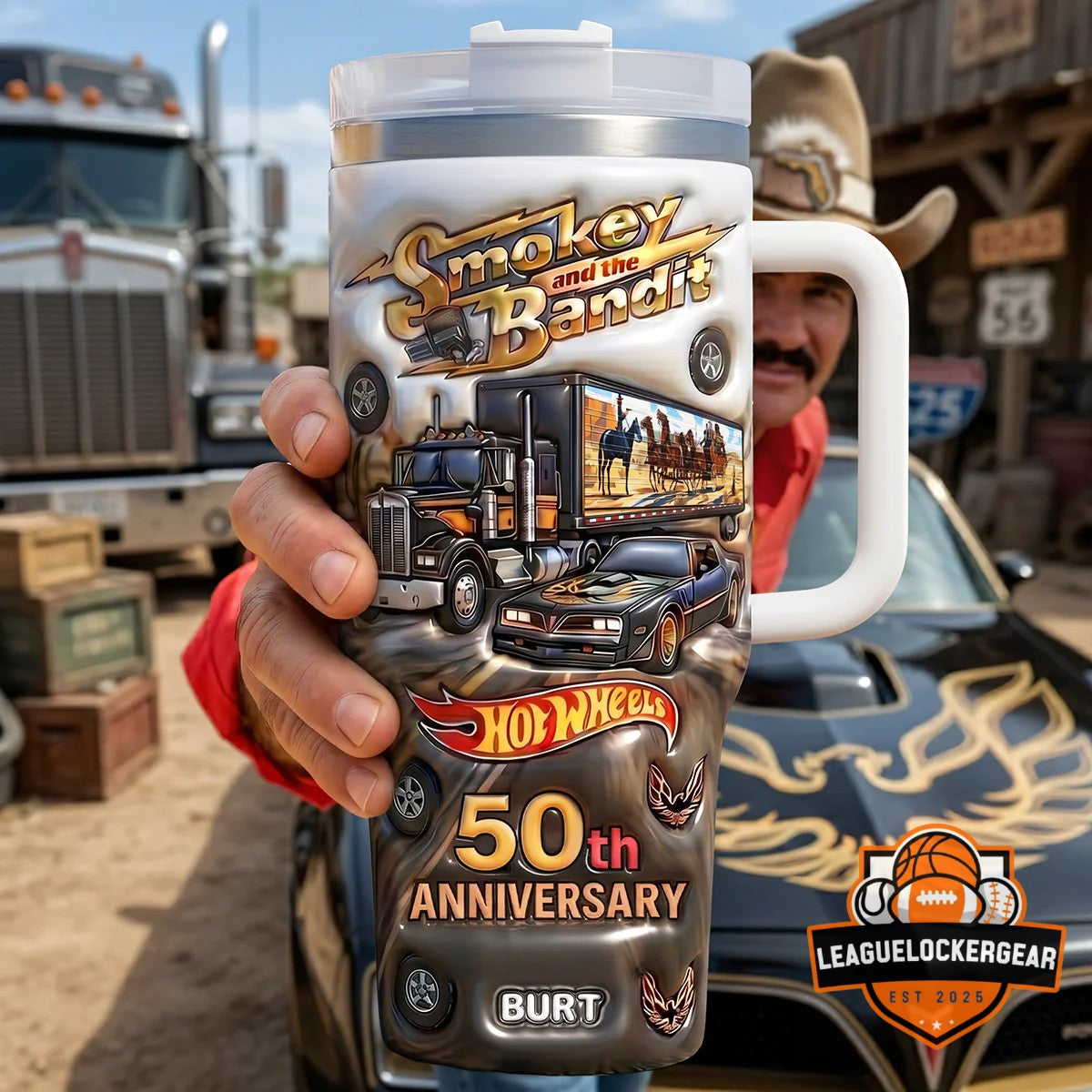 Smokey and the Bandit 50th Anniversary Hot Wheels Burt Handled Tumbler