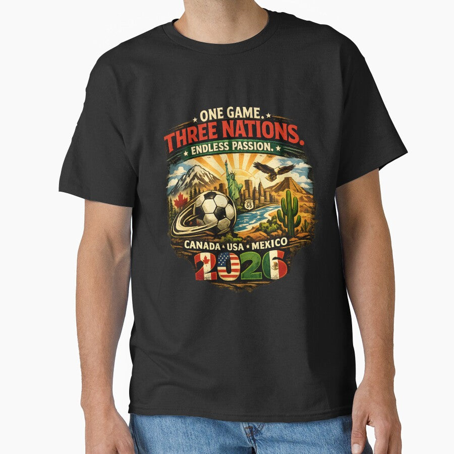 One Game Three Nations 2026 – Canada USA Mexico Football Tee by WhisperFrame