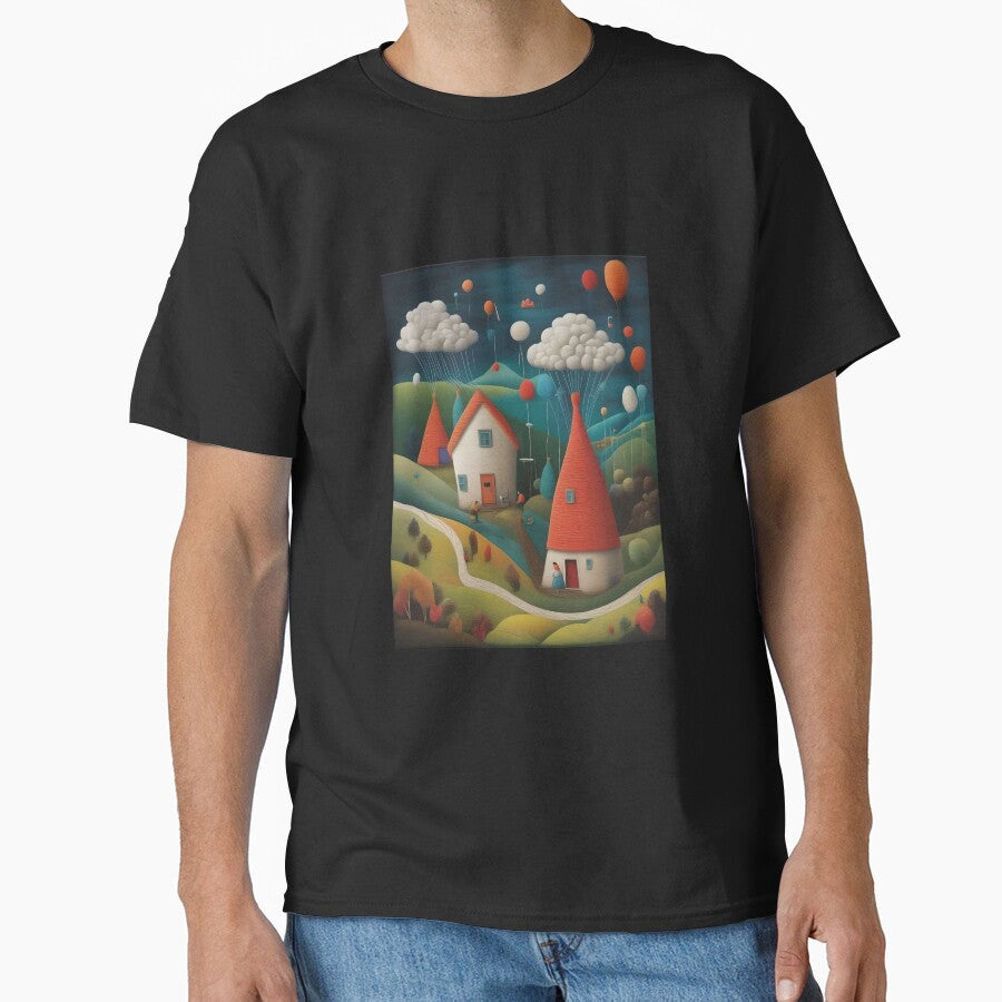 Cotton spun clouds and village scene by WildLadyWood