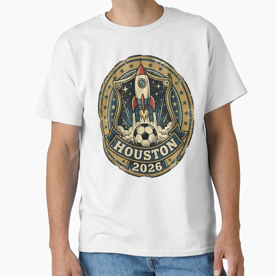 Houston 2026 World Cup Host City Vintage Football Badge — Rocket City Space Soccer Crest by BrickByDream