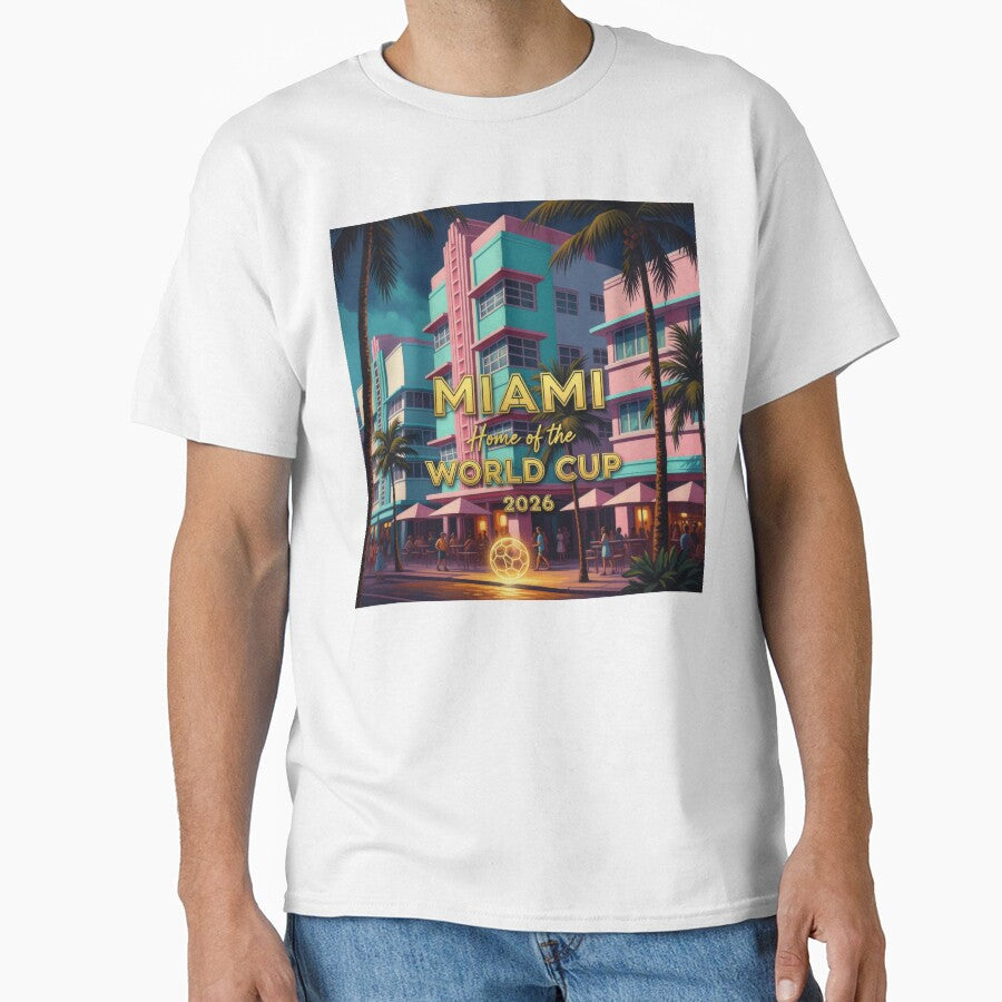 Miami Home of the World Cup 2026 Art Deco Night Soccer Poster — Ocean Drive Neon Print by BrickByDream