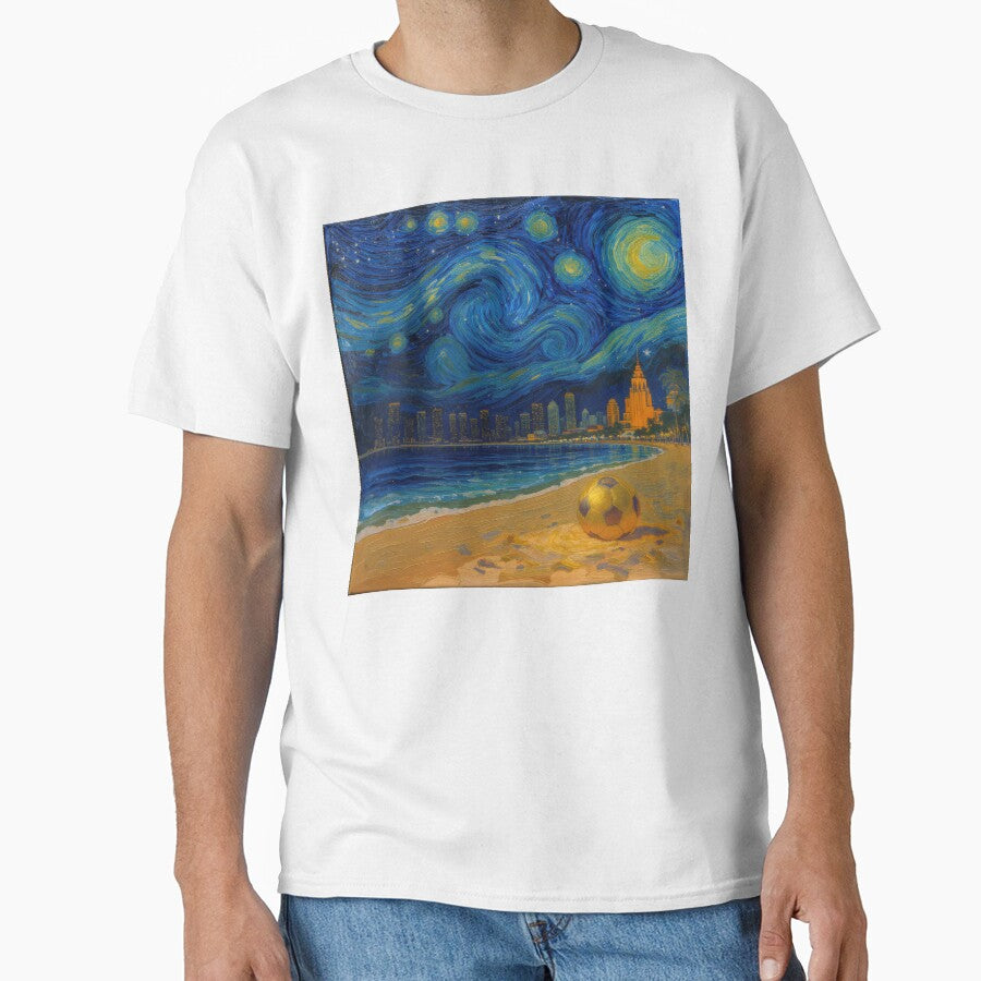 Golden Miami Starry Night Beach Soccer Fine Art Print Impasto Oil Painting by BrickByDream