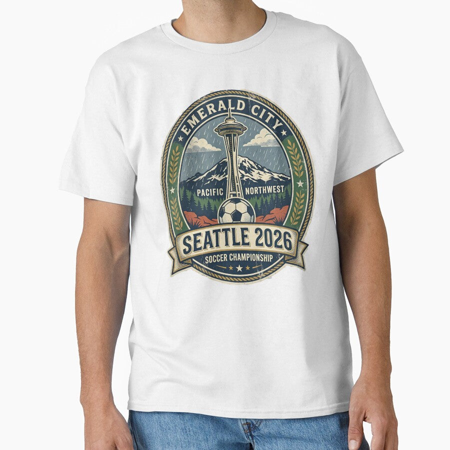Seattle 2026 World Cup Host City Vintage Football Badge — Emerald City Space Needle Soccer by BrickByDream