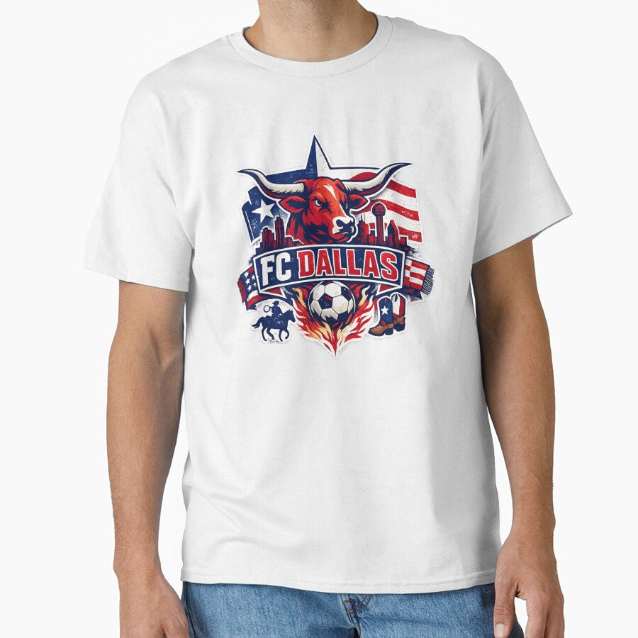 Dallas Soccer Design Texas Football Bull Graphic Dallas Skyline Sports Fan Shirt USA Soccer Gift Texas Pride Tee by GarnerSupplyCo