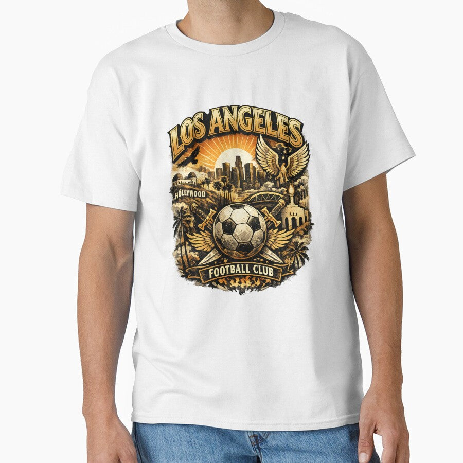 Los Angeles Soccer Vintage Design LA Skyline Sunset Football Fan Shirt California Sports Graphic LA Soccer Gift by GarnerSupplyCo