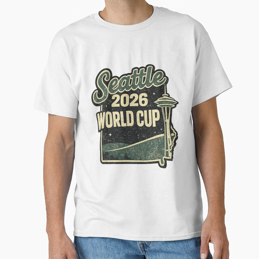 Seattle 2026 World Cup – Retro Space Needle Vintage Soccer Fan T-Shirt by ArthUpscale