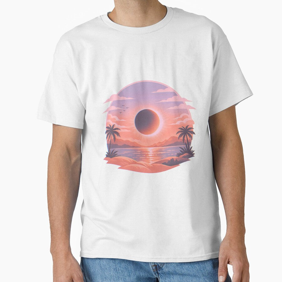 Sunset with eclipse, aesthetic design with soft colors by Moonshroomarts