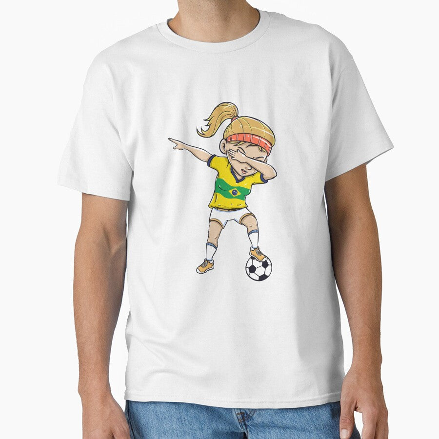 Dabbing Soccer Player Funny Brazil Fan T-Shirt girl by Pummli
